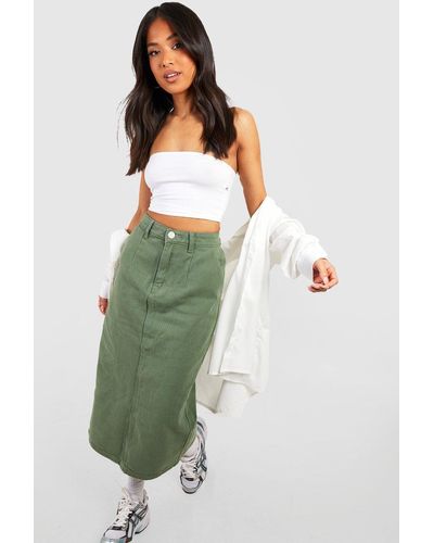 Boohoo Petite Denim Midi Skirt - Green