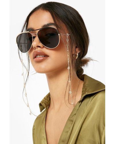 Boohoo Crystal Embellished Sunglasses Chain - Metallic