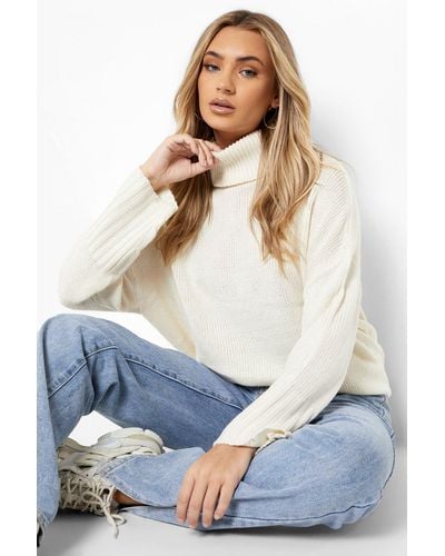 Boohoo Oversized Turtleneck Sweater - White