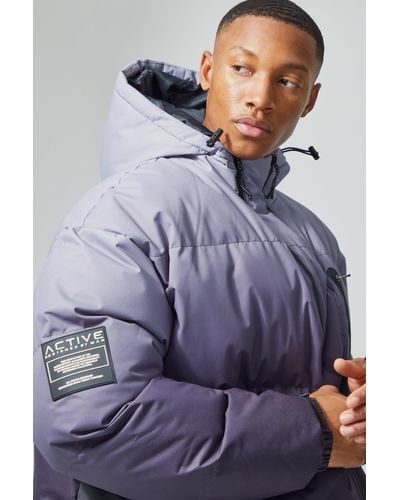 BoohooMAN Oversized Ombre Print Ski Puffer Jacket - Blue