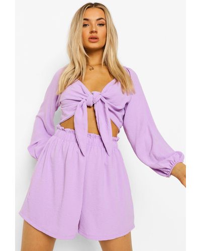 Boohoo Knot Tie Top & Relaxed Fit Shorts - Purple