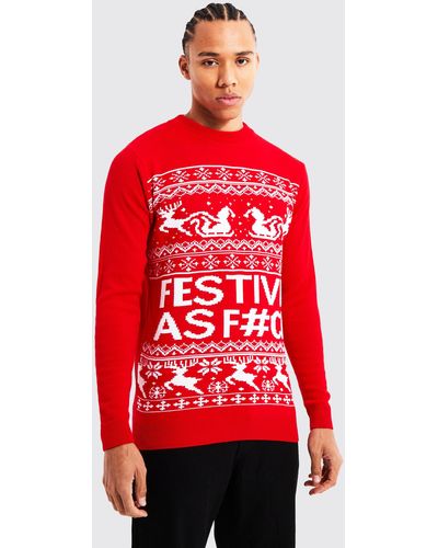 Boohoo Tall Festive Slogan Christmas Sweater - Red