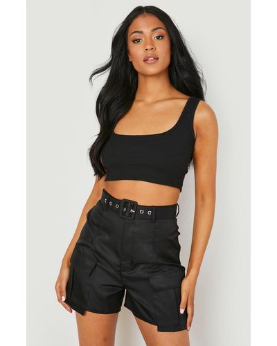 Boohoo Tall Belted Cargo Shorts - Black