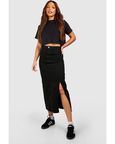 Boohoo Tall Split Side Denim Midaxi Skirt - Black