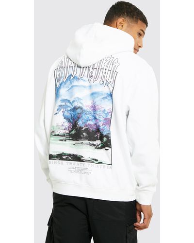 BoohooMAN Oversized Official Scenic Print Hoodie - White