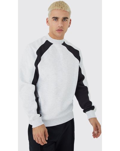 BoohooMAN Zip Detail Color Block Sweatshirt - White