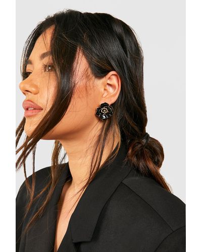 Boohoo Rose Statement Stud Earrings - Negro