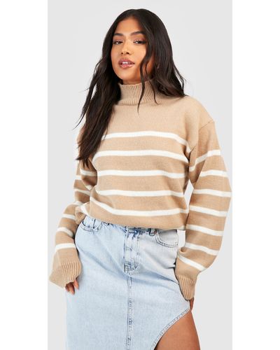 Boohoo Petite Stripe Roll Neck Sweater - Blue