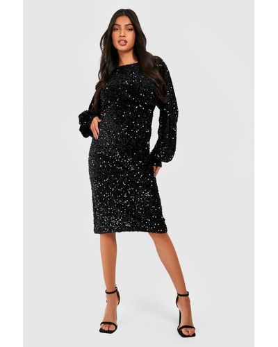 Boohoo Maternity Velvet Sequin Blouson Midi Dress - Black