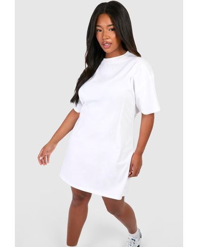 Boohoo Plus A-Line Structured T-Shirt Dress - Blanco