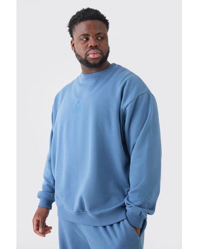 BoohooMAN Plus Man Oversized Extended Neck Sweatshirt - Blau