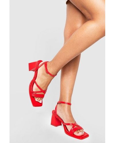 Boohoo Wide Fit Crossover Strap Block Heels - Red