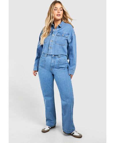 Boohoo Plus Straight Leg Jean With Front Pockets - Blue