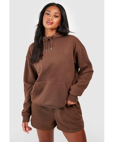 Boohoo Hooded Short Tracksuit With Reel Cotton - Brown