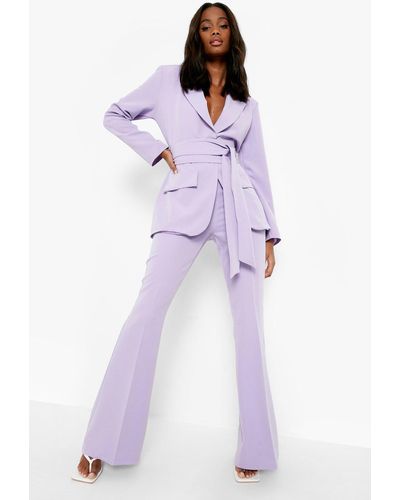 Boohoo Tailored Fit & Flare Pants - Purple
