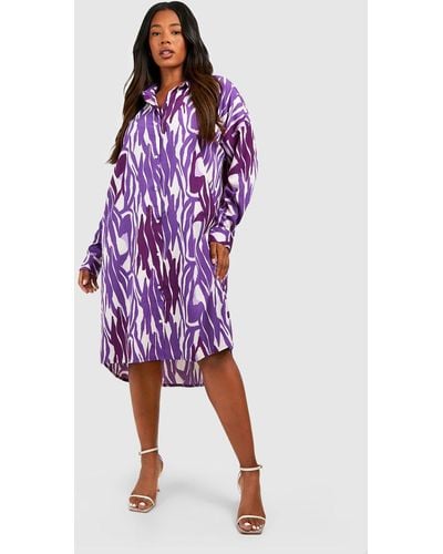 Boohoo Plus Woven Zebra Print Midi Shirt Dress - Purple