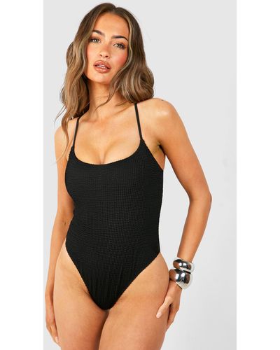 Boohoo Crinkle Spaghetti Straps Bathing Suit - Black