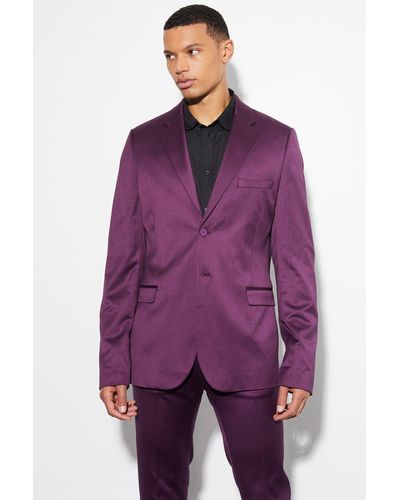 BoohooMAN Tall Skinny Satin Suit Jacket - Purple