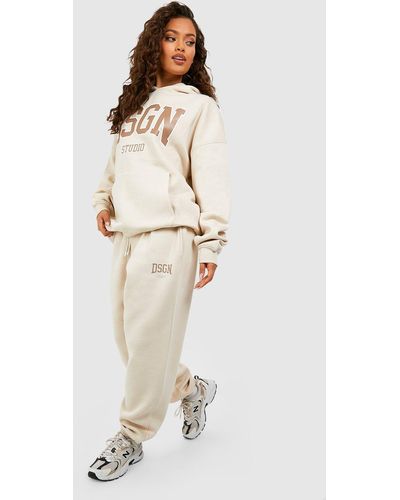 Women's Dsgn Sports Puff Print Slogan Hooded Tracksuit