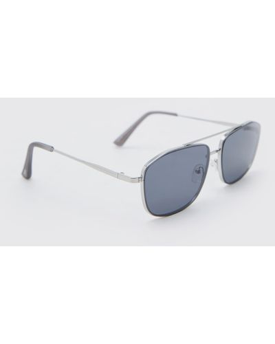 Boohoo Metal Deep Frame Navigator Sunglasses - Gray