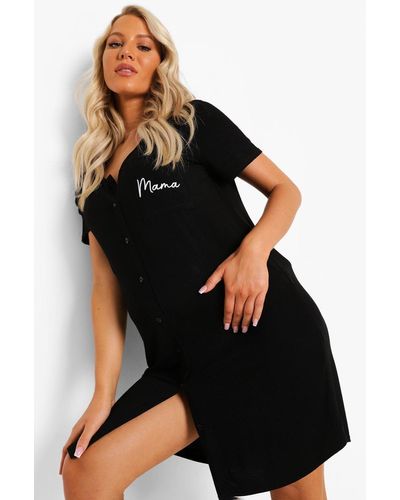Boohoo Maternity Mama Pocket Print Button Nightgown - Black