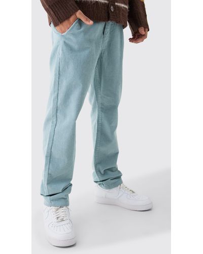 BoohooMAN Relaxed Tapered Cord Trouser In Slate - Blau
