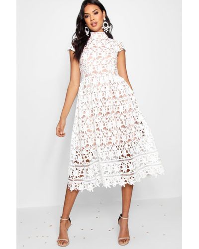 Boohoo Boutique Lace Midi Skater Bridesmaid Dress - White