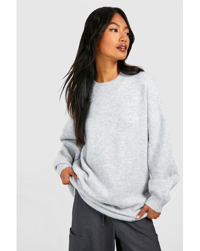 Boohoo Soft Knit Longline Sweater - Gray
