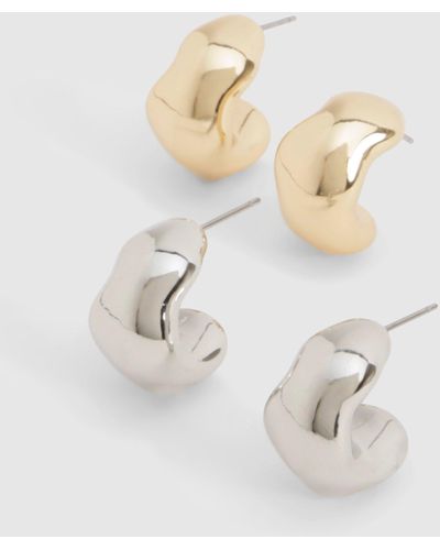 Boohoo Silver & Gold Multipack Chunky Wave Hoop Earrings - White