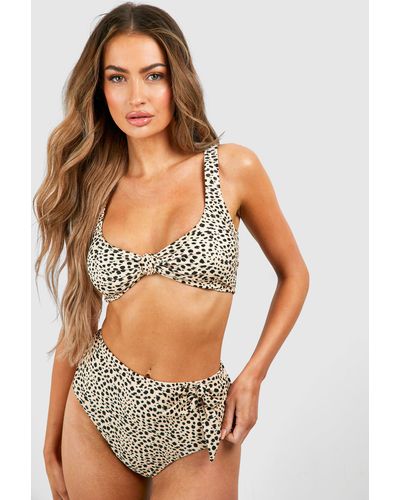 Boohoo Leopard Tie High Waisted Bikini Brief - Gray