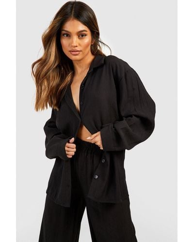 Boohoo Crinkle Relaxed Fit Shirt - Black