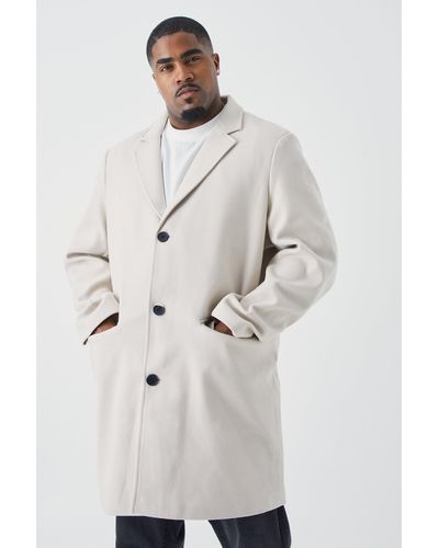 BoohooMAN Plus einreihiger Mantel aus Wollmischung - Natur