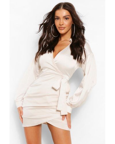 White Satin Wrap Dresses for Women - Up to 75% off | Lyst