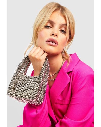 Boohoo Premium Silver Bead Grab Bag - Pink