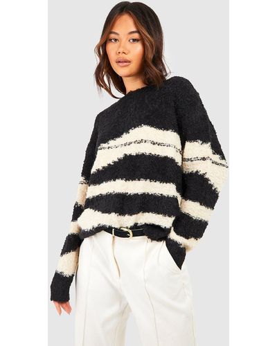 Boohoo Zebra Boucle Oversized Sweater - White