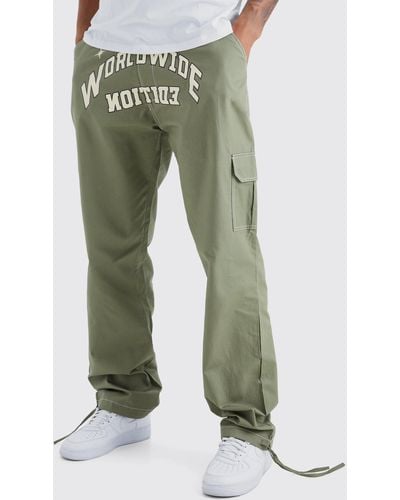 BoohooMAN Tall Relaxed Ripstop Cargo Worldwide Print Trouser - Green