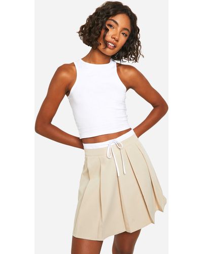 Boohoo Tall Woven Waist Detail Pleated Mini Skirt - White