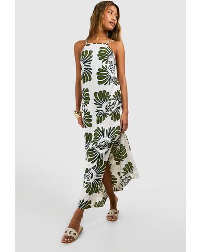 Boohoo High Neck Patterned Maxi Dress - White