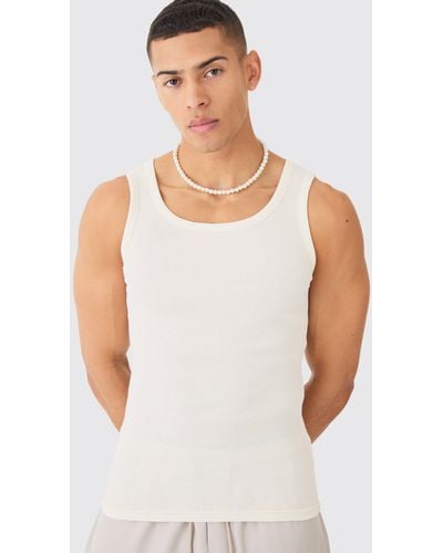 BoohooMAN Ribbed Muscle Fit Vest - Weiß