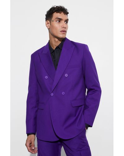 Boohoo Relaxed Fit Double Breasted Blazer - Purple