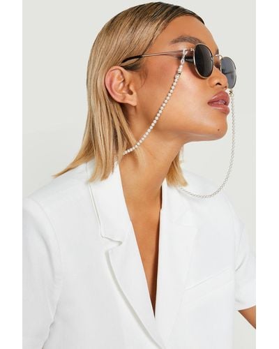 Boohoo Faux Pearl Sunglasses Chain - White