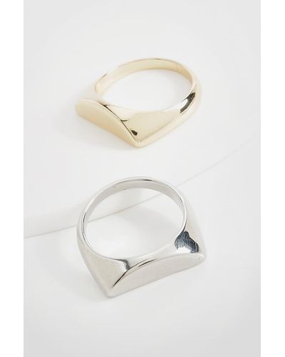 Boohoo Chunky 2 Pack Stacked Rings - White