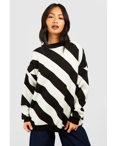 Boohoo Diagonal Stripe Sweater - Black