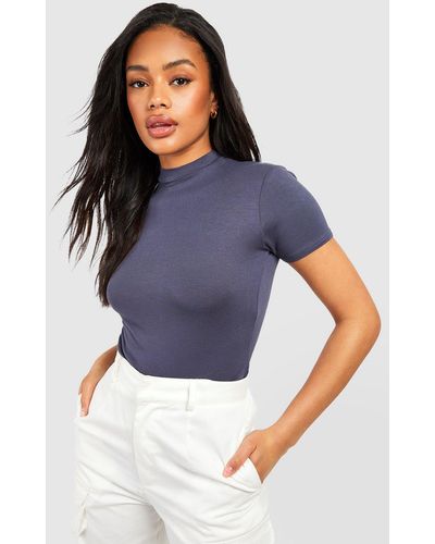 Boohoo Short Sleeve Fitted High Neck T-shirt - Blue