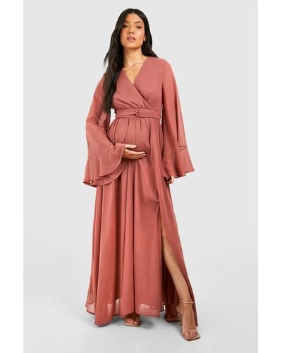 Boohoo Maternity Chiffon Flared Sleeve Maxi Dress