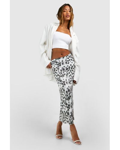 Boohoo Slinky Leopard Print Midaxi Skirt - Blanco