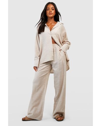 Boohoo Cotton Tonal Pinstripe Pyjama Pants - Natural