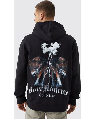 Boohoo Oversized Pour Wolves Graphic Hoodie - Black