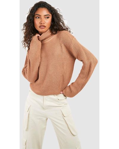 Boohoo Tall Basic Roll Neck Crop Sweater - Natural