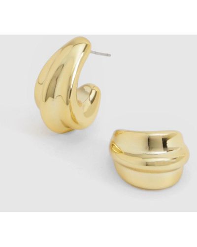 Boohoo Gold Ridged Hoop Earrings - Metálico